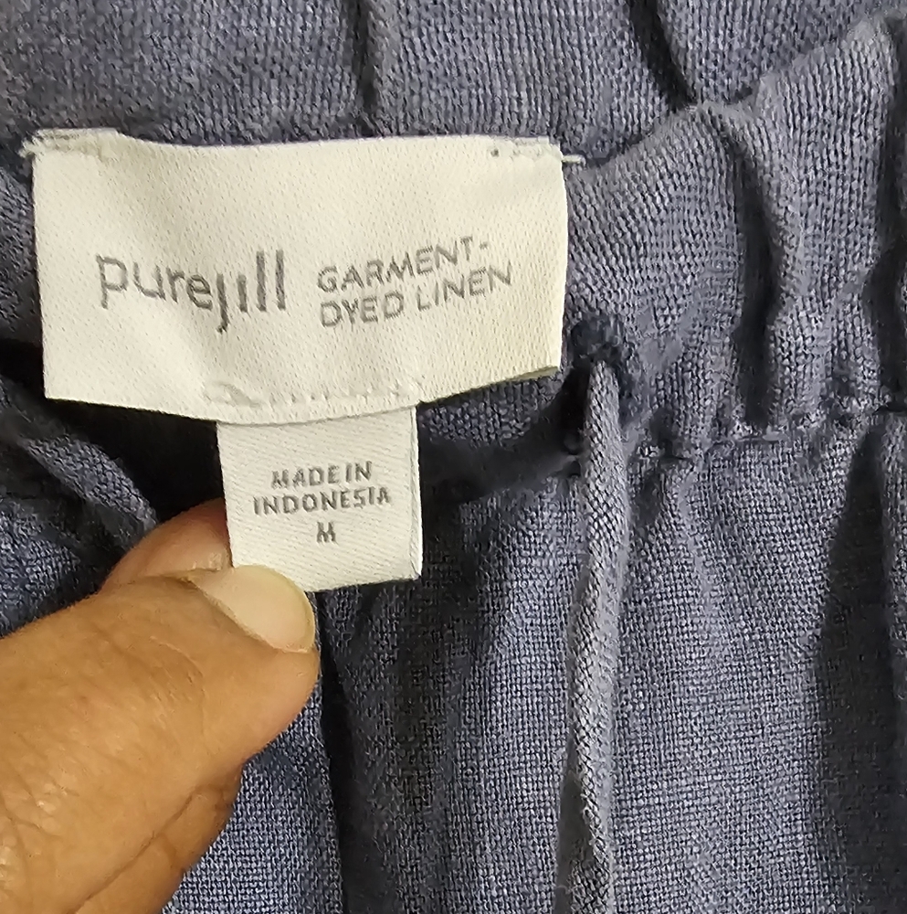 Pure Jill Garment Dyed Linen Crop Pants Women Medium Blue Minimalist - Picture 5 of 7